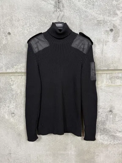 Pre-owned Prada Vintage Military Pullover Wool Knit Sweater In Black