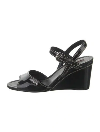 Pre-owned Prada Vintage Patent Leather Sandals In Black