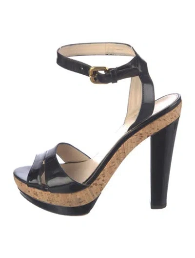 Pre-owned Prada Vintage Patent Leather Sandals In Black