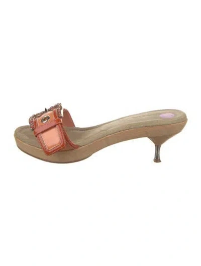 Pre-owned Prada Vintage Patent Leather Slides In Green