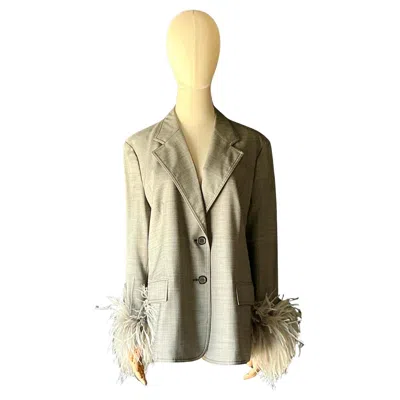 Pre-owned Prada Vintage  Fil-a-fil Feather Cuff Blazer In Gray
