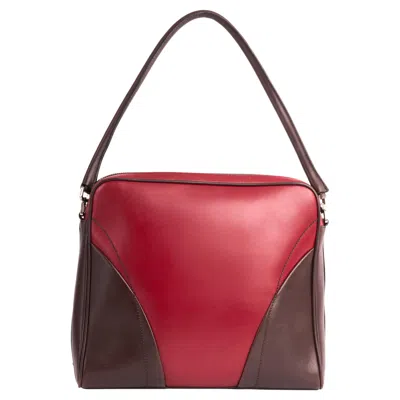 Pre-owned Prada Vintage  Square Leather Red&brown Shoulder Bag