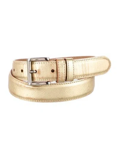 Pre-owned Prada Vintage Saffiano Cuir Leather Belt In Gold/metallic