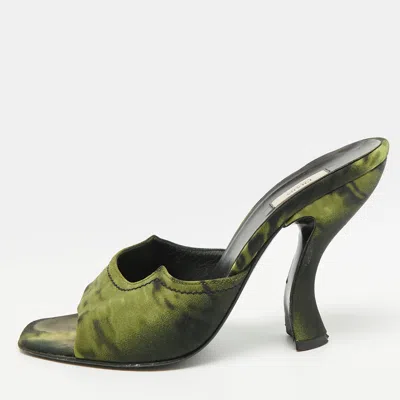Pre-owned Prada Vintage Size 39 Two Tone Fabric Slide Sandals In Green