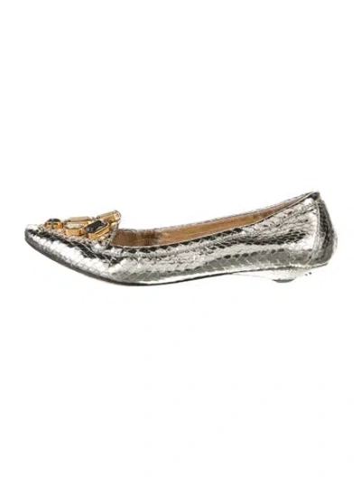 Pre-owned Prada Vintage Snakeskin Ballet Flats In Silver