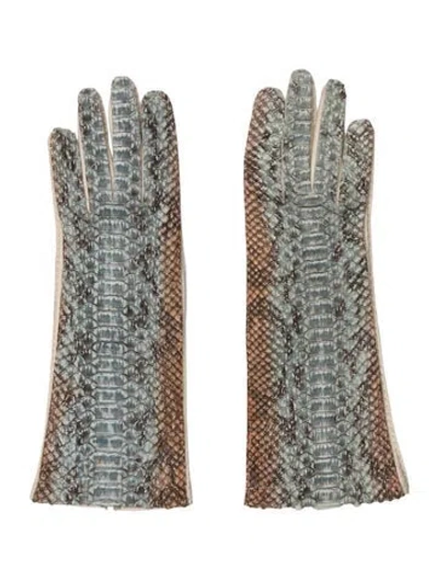Pre-owned Prada Vintage Spring 2004 Snakeskin Gloves In Blue/brown