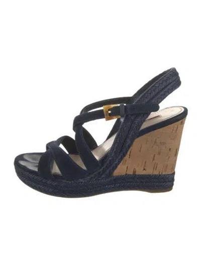 Pre-owned Prada Vintage Suede Espadrilles In Blue
