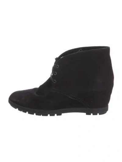 Pre-owned Prada Vintage Suede Lace-up Boots In Black
