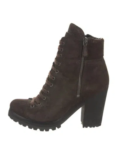 Pre-owned Prada Vintage Suede Lace-up Boots In Brown