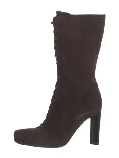 Pre-owned Prada Vintage Suede Lace-up Boots In Brown