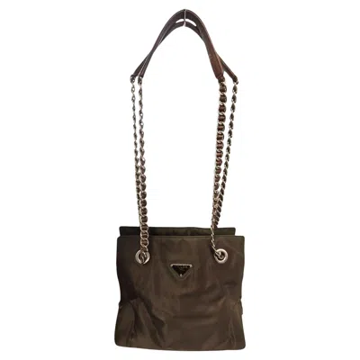Pre-owned Prada Vintage Tessuto Nylon Catena Chain Shoulder Bag In Black