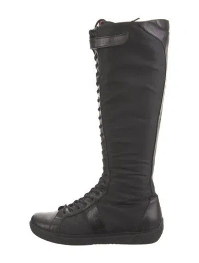 Pre-owned Prada Vintage Tessuto Nylon Lace-up Boots In Black