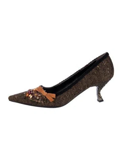 Pre-owned Prada Vintage Tweed Pattern Pumps In Brown