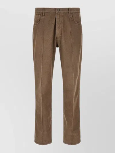 Prada Vintage Wash Cotton Denim Straight Jeans In Brown