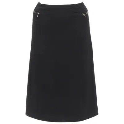 Pre-owned Prada Vintage Wool Minimal Linear Leather Trim Zip Pocket Pencil Skirt It38 Xs In Black