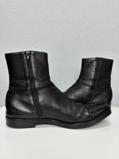 Pre-owned Prada Vintage Y2k  Black Leather Zip Ankle Biker Boots