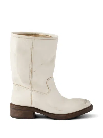 Prada Vintage-effect Leather Boots In Black