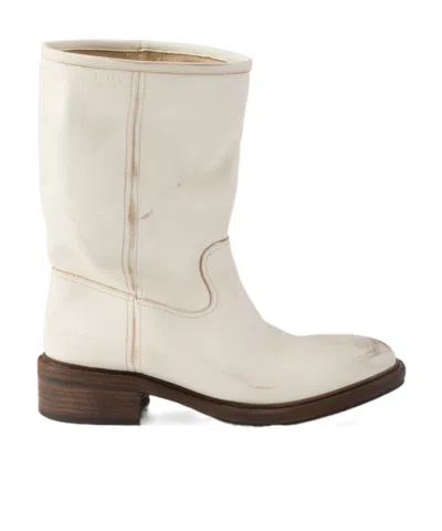 PRADA PRADA DISTRESSED MID-CALF BOOTS