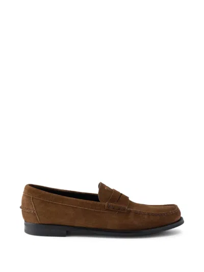 Prada Vintage-effect Suede Loafers In Brown