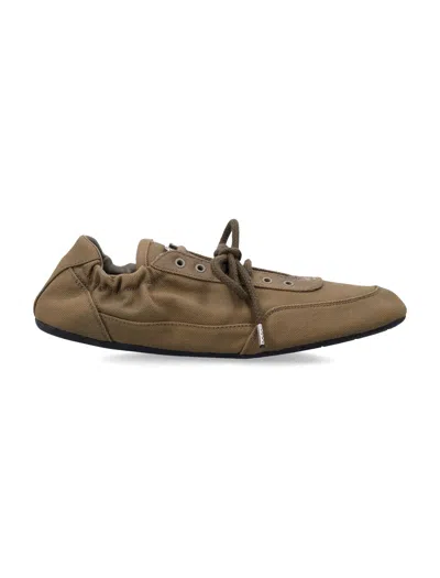 Prada Vintage-finished Canvas Sneakers For Women In Green