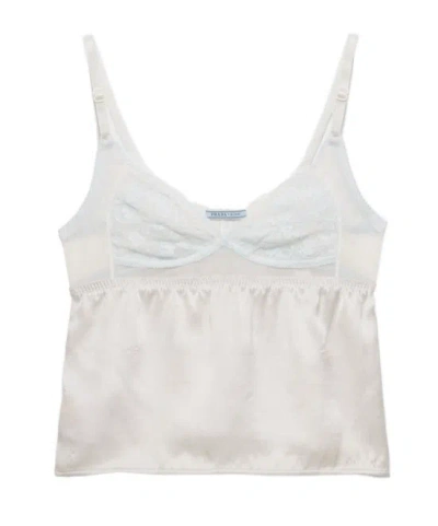 Prada Vintage-look Satin And Lace Top In White
