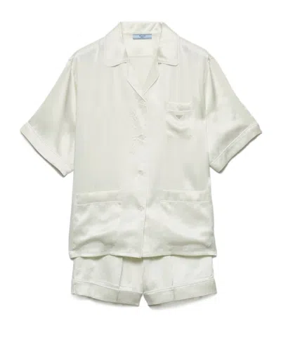Prada Vintage-look Satin Pajamas With Shorts In White