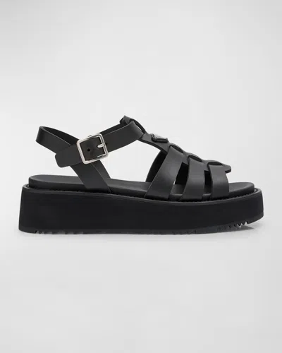 Prada Vinyl Flatform Fisherman Sandals In Nero