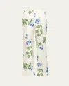 Prada Floral Print Twill Pants In Talco