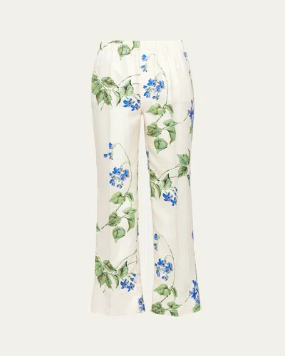 PRADA VIOLA-PRINT BOOTCUT SILK PANTS