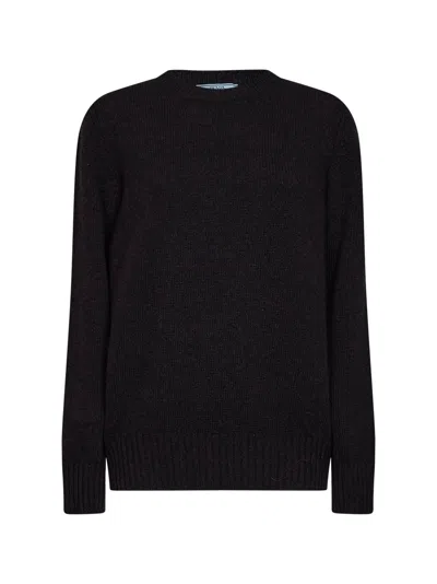 Prada Virgin Wool And Cashmere Crewneck Sweater In Black