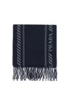 Prada Striped Pattern Scarf Fringed Edges In Blue