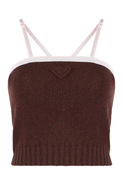 Prada Virgin Wool And Cashmere Tank Top In Brown