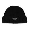 Prada Mens Blue Brand-plaque Cashmere And Wool-blend Beanie Hat In Black