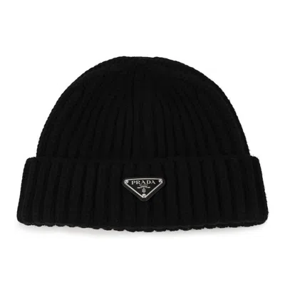 Prada Virgin Wool Beanie In Black