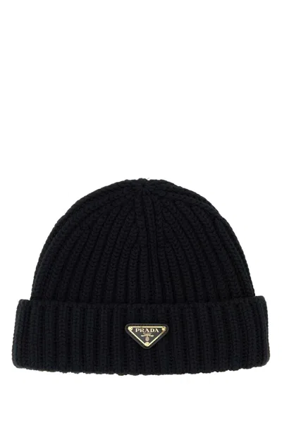 Prada Virgin Wool Beanie Hat For Women In Black