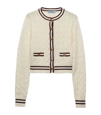 Prada Cotton Cardigan In White/burgundy