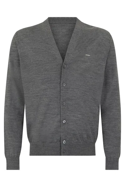 Prada Virgin Wool Cardigan In Gray