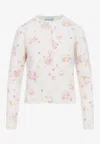 Prada Floral Pattern Long Sleeve Crew Neck Cardigan In White