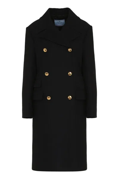 Prada Virgin Wool Coat In Black