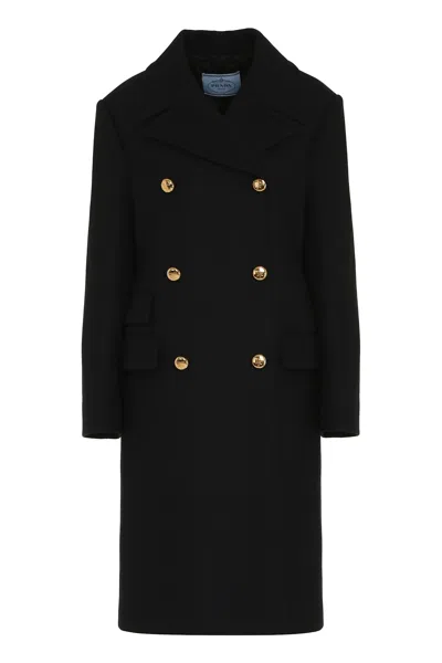 Prada Double-breasted Wool Coat In Blue