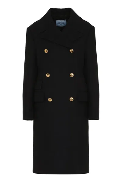 Prada Stylish Virgin Wool Jacket With Lapel Collar In Black