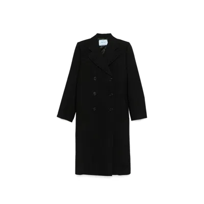 Prada Virgin Wool Coat Women In Black