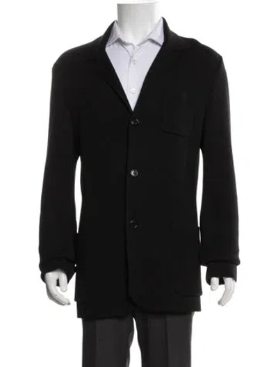 Pre-owned Prada Virgin Wool Collar Cardigan In Black