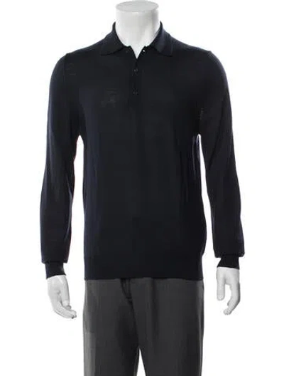 Pre-owned Prada Virgin Wool Collar Polo Shirt In Blue