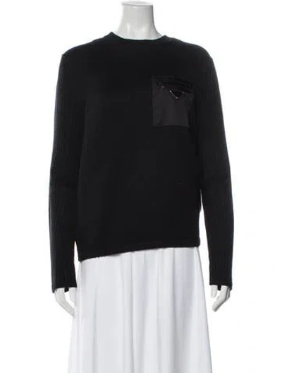 Pre-owned Prada Virgin Wool Crew Neck Sweater In Black