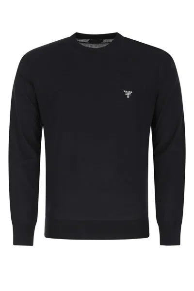 Prada Virgin Wool Crewneck Sweater For Men In Black