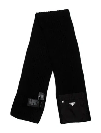 Pre-owned Prada Virgin Wool Enameled Metal Triangle Scarf In Black