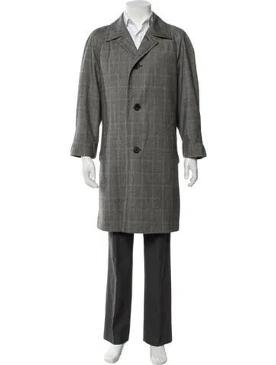 Pre-owned Prada Virgin Wool Houndstooth Print Overcoat In Gray