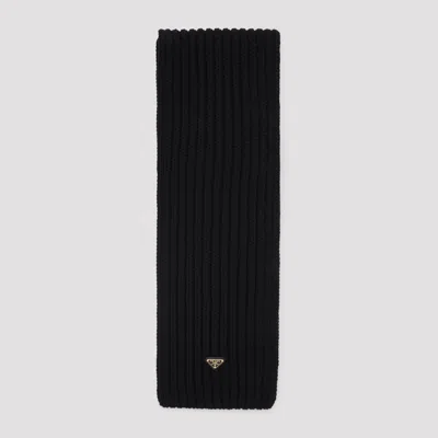 Prada Virgin Wool Knit Scarf In Black