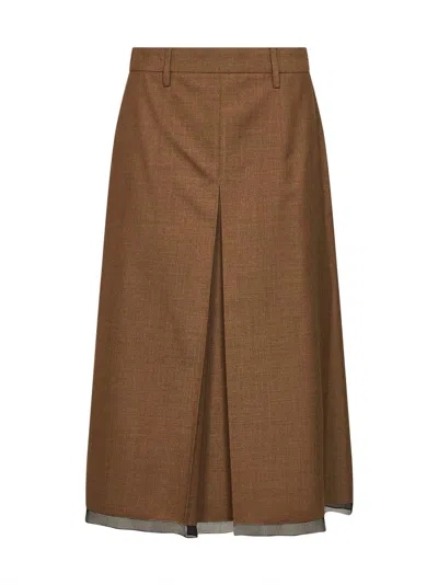 Prada Virgin Wool Midi Skirt In Brown